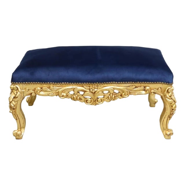 Upholstered Louis XV Style Giltwood Footstool, 20th Century For Sale