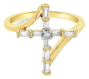 Baguette Diamond Cross Ring .20cttw 14K Yellow Gold, Size 6.75