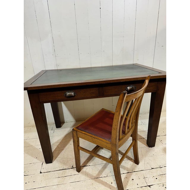 Oak Banker's Desk with Drawers, Leather Insert and Chair, 1955, Set of 2 For Sale - Image 11 of 16