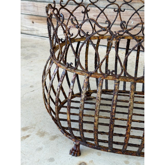Contemporary Vintage Rusted Patina Iron Jardinière With Paw Feet For Sale - Image 3 of 12