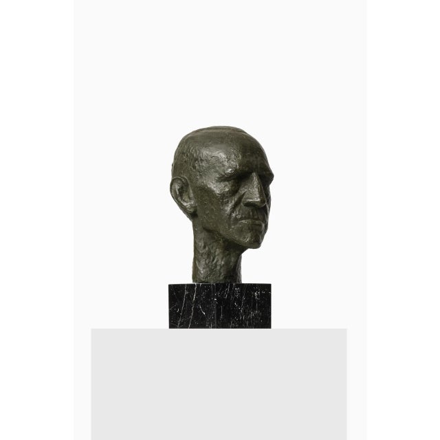 Sculpture in patinated bronze by unknown artist. Portrait of General Harald Petri, General Inspector of Sweden at the...