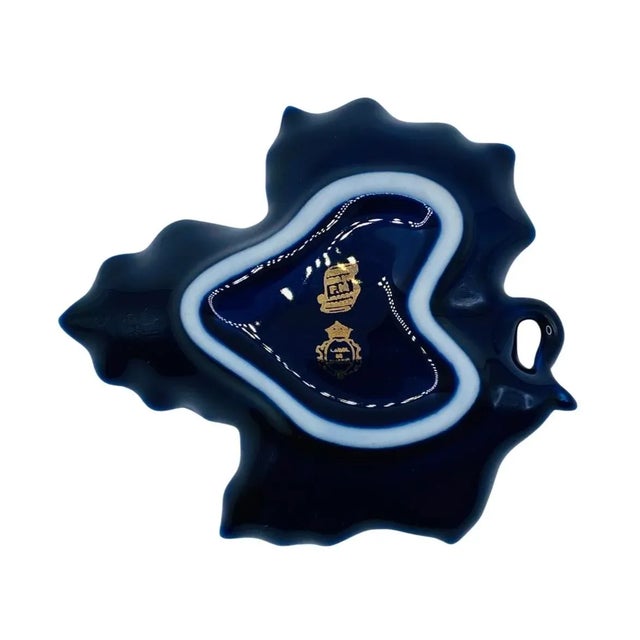 Vintage Fm Limoges France Cobalt & Gold Leaf Shaped Trinket Dish Catchall For Sale In Atlanta - Image 6 of 6