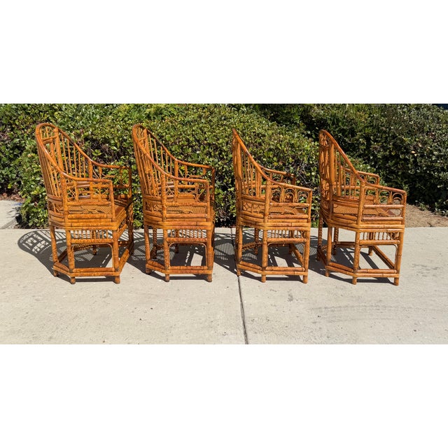Mid 20th Century Vintage Rattan Bamboo Brighton Pavillion Chairs With Caned Seats, a Set of 4 For Sale - Image 5 of 11