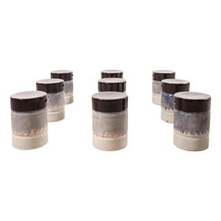 Set of Nine Glazed Terra Cotta Ceramic Stools or Drink Tables For Sale