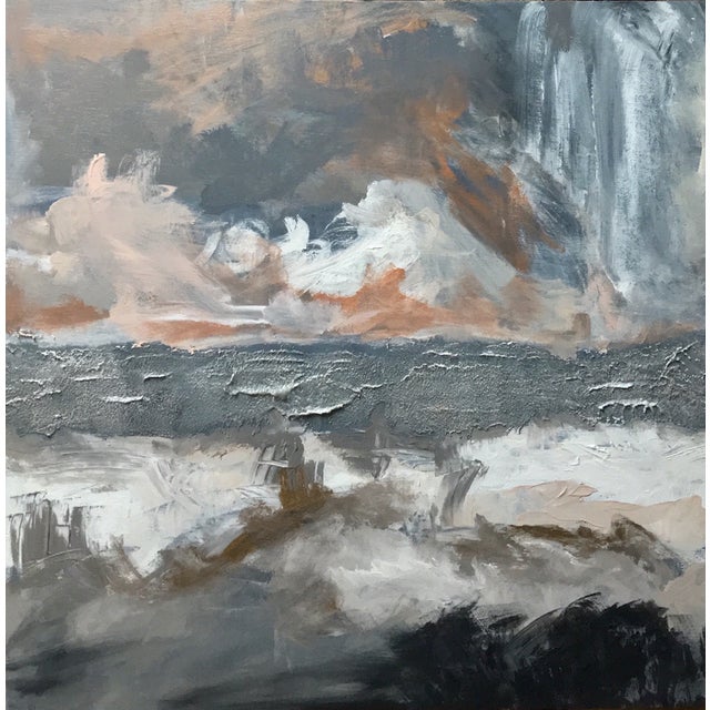 "Alegria (Joy)" #2 Original Abstract Modern Contemporary Square Painting in Silver Grey Blush Pink Neutrals For Sale