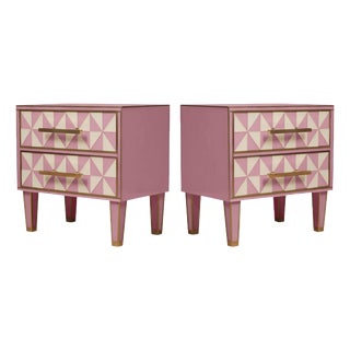 Italian Nightstands in Pink and White Murano Glass with Brass from Justfurnituress SRL, Set of 2 For Sale