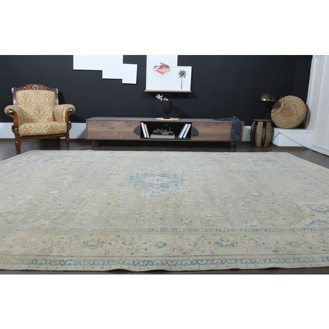 1970s Vintage Persian Handmade Wool Cotton Beige Area Rug For Sale In San Francisco - Image 6 of 11