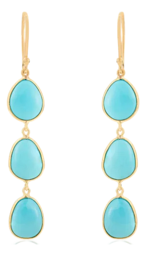14k Gold Cabochon 11.2 Ct Turquoise Dangle Earrings for Her- A Pair