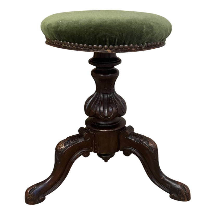 Antique Victorian Carved Walnut Revolving Stool, 1880 | Chairish