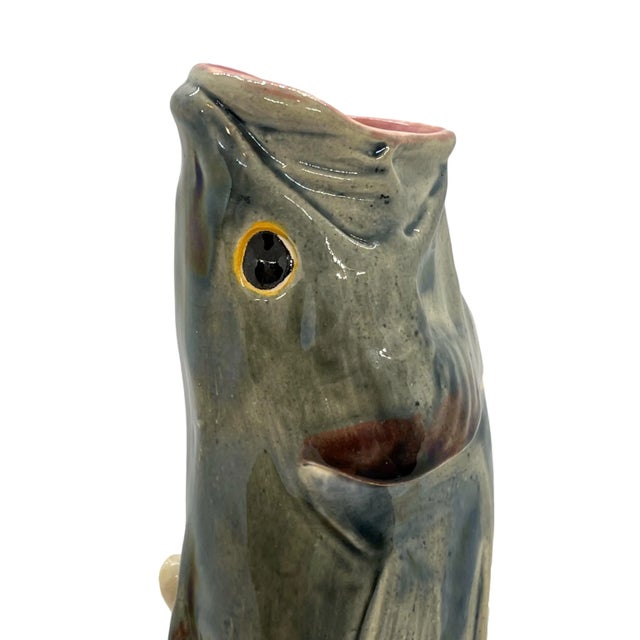 Gray Minton Majolica Hand Holding Fish Vase, Bulrushes and Water Lilies, Dated 1868 For Sale - Image 8 of 13