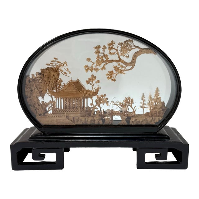 Mid 20th Century Vintage Chinese Cork Carving Pagoda Landscape Diorama / Art Sculpture For Sale
