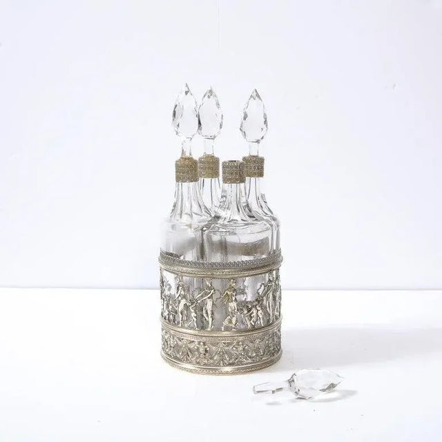 19th Century Neoclassical Figurative Silver Plate & Cut Crystal Decanter Set- 4 Pieces For Sale - Image 12 of 13