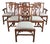 6 Late 20th Century Maitland Smith Chippendale Pierced Mahogany Dining Side Arm Chairs Silk Seats For Sale