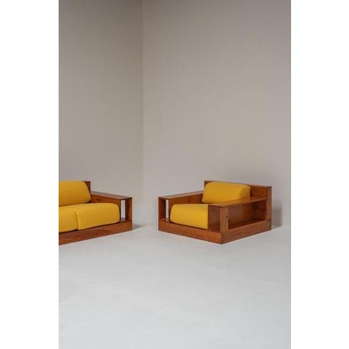 Mid-Century Modern Italian 2-Seater Lounge Chair in Yellow Upholstery, 1970s For Sale - Image 12 of 14