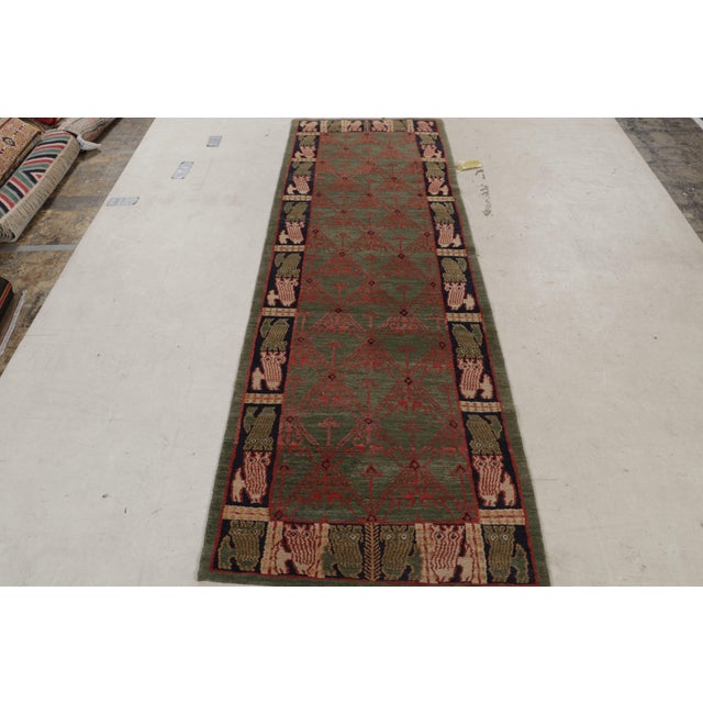 Tribal Rug & Kilim's Classic European-Style Runner Green Red Custom Rug Pattern For Sale - Image 3 of 10