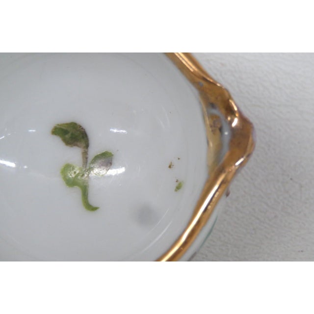 White Small Ceramic Bowl Miniature Vessel Hand Painted Floral Motif Gold Trim 5117b For Sale - Image 8 of 11