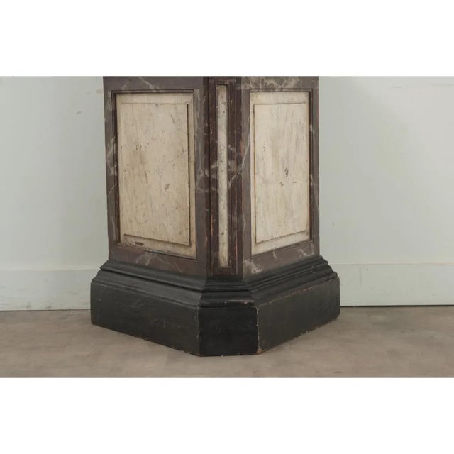 19th Century Large Faux Marble Painted Triangular Pedestal For Sale - Image 4 of 12