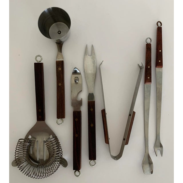 1960s Japanese Rosewood & Stainless Steel Cocktail Bar Tool Set- 7 Pieces For Sale - Image 9 of 9