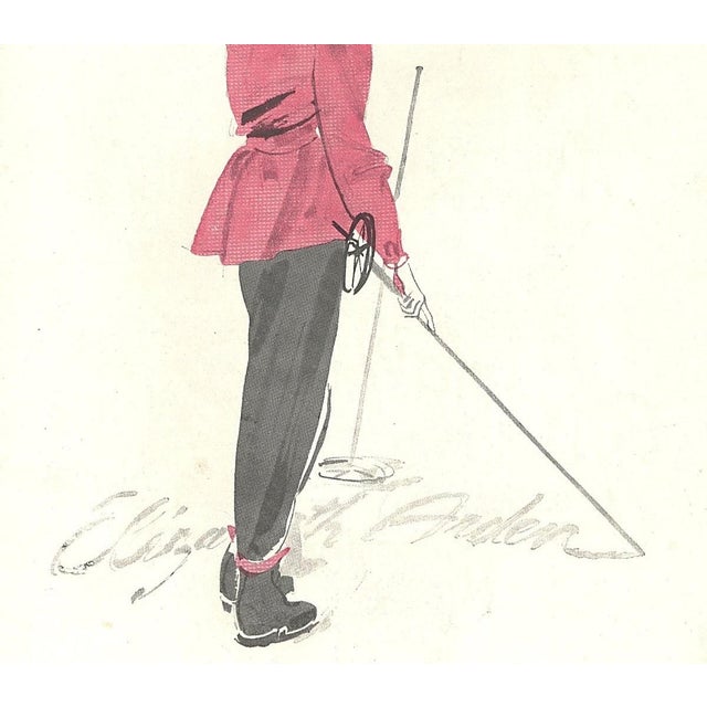 Mid-Century Modern 1945 Mid-Century French Print for the Woman Who Loves to Ski For Sale - Image 3 of 3