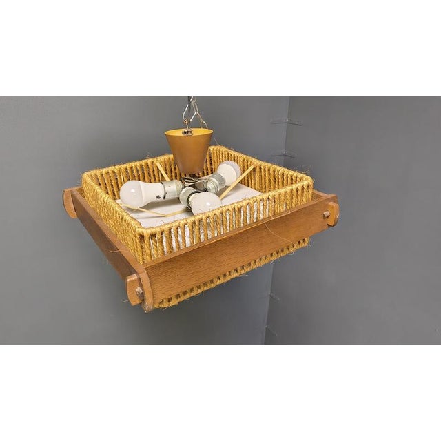 1960s Raffia Bast, Wood and Acrylic Pendant Lamp from Temde, Switzerland, 1960s, Set of 2 For Sale - Image 5 of 12