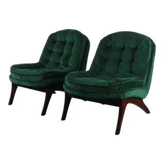 Scoop Lounge Chairs Attributed to Adrian Pearsall in Rich Tufted Green Velvet - a Pair For Sale