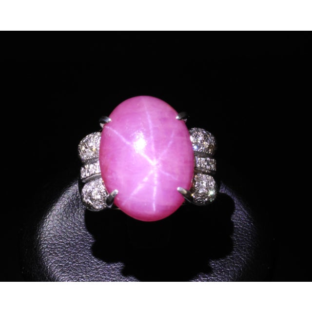 Late 20th Century Rare 21.42ct Natural Pink Star Sapphire & 0.32ct Diamond Platinum Ring, Size 8.5 For Sale - Image 13 of 18