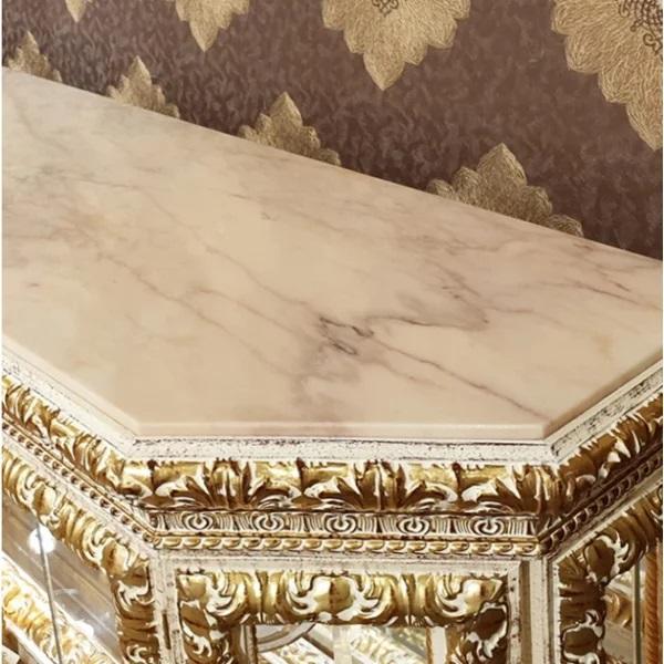 Hollywood Regency Ornate Gold & Silver Gilt Curio Cabinet With White Marble Top For Sale - Image 3 of 3