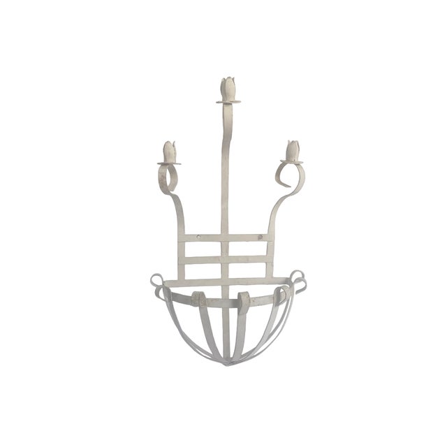 Vintage White Metal Garden Wall Planter Shabby Chic Cottage Candleholder For Sale - Image 10 of 10