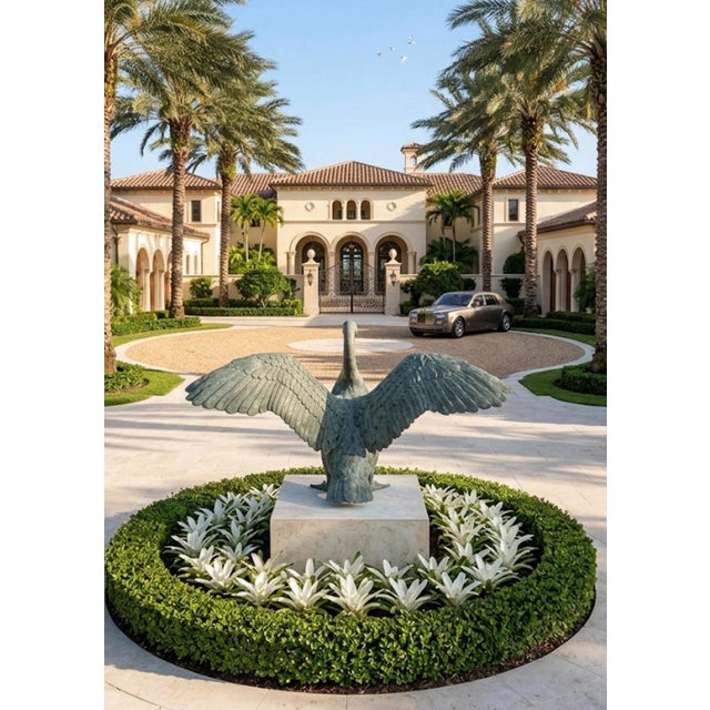 Large-Scale Verdigris Bronze Swan Garden Sculpture For Sale - Image 12 of 12