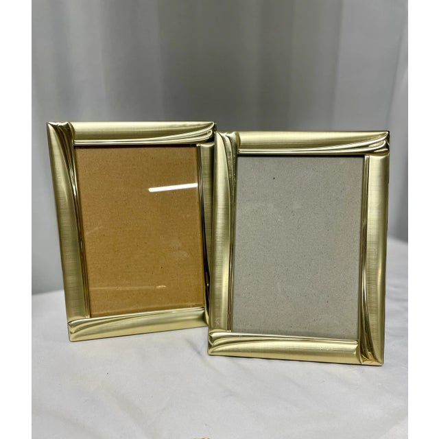 Two Vintage Matching Brass Tabletop Photo Frames 5x7 velvet easel Backs
