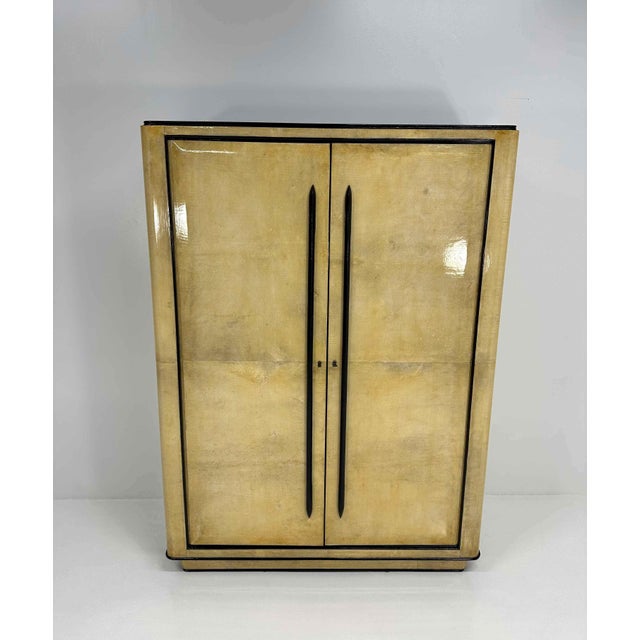 Italian Art Deco Parchment and Walnut Dye Armoire atributed to Guglielmo Ulrich, 1940s For Sale - Image 3 of 8
