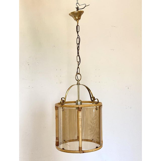 80s lantern in bamboo and engraved glass Up to 250V (Europe/UK Standard).The wiring of this item may be original and might...