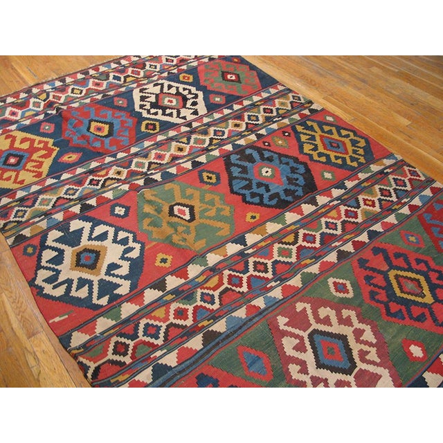 Tribal 1870s Multicolor Diamond Tribal Antique Caucasian Kuba Kilim 6' X 11'4" Flatweave Wool Carpet For Sale - Image 3 of 5