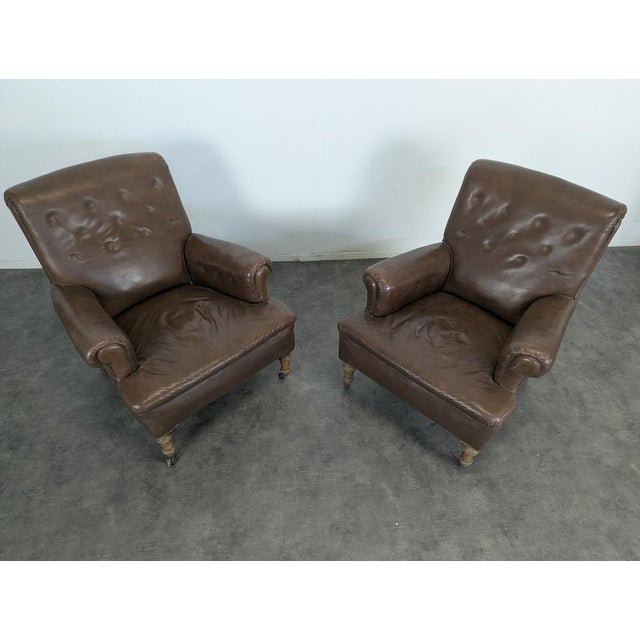 Vintage Leather Club Chairs, Set of 2 For Sale - Image 3 of 7