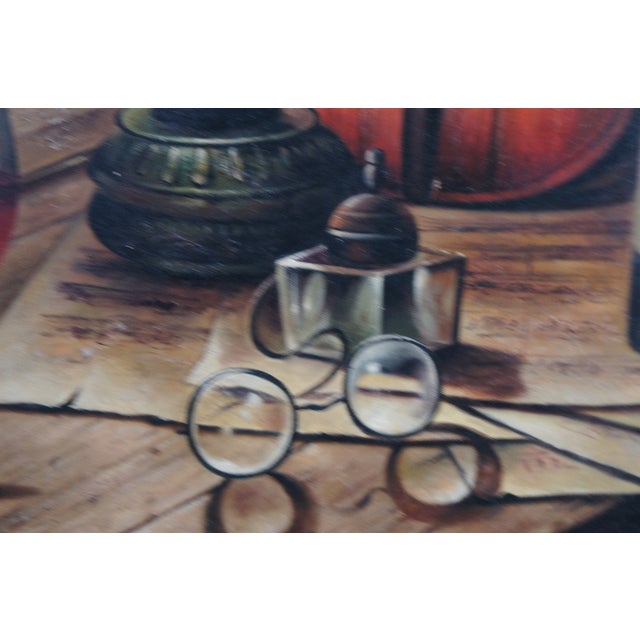 Musician at Night Violin Wine Still Life Oil Painting on Canvas 47" For Sale - Image 6 of 10