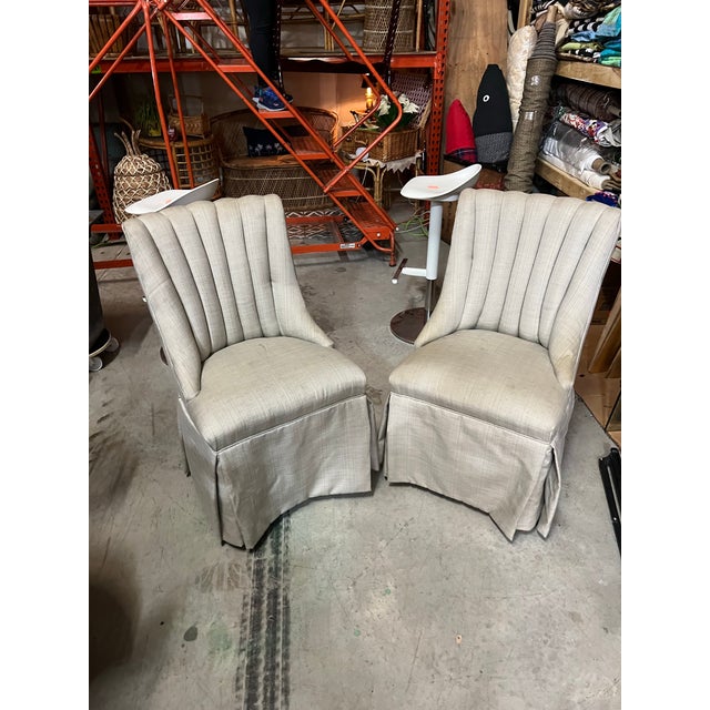 1970s Pair of Gray Upholstered Side Chairs For Sale - Image 4 of 7