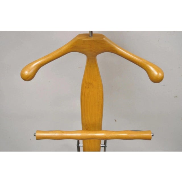 Late 20th Century Porada Italian Post Modern Sculpted Walnut Wood and Chrome Clothing Suit Valet For Sale In Philadelphia - Image 6 of 11