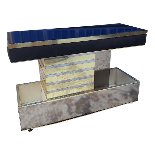 Bar Cabinet in Wood, Brass and Mirrored Glass from Stilglass Donati, Italy, 1970s For Sale