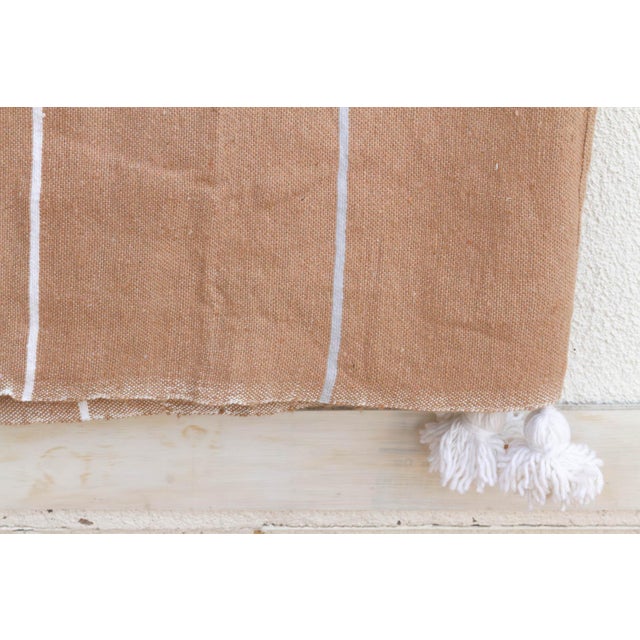 Desert Sand Striped Moroccan Pom Pom Blanket For Sale - Image 4 of 7