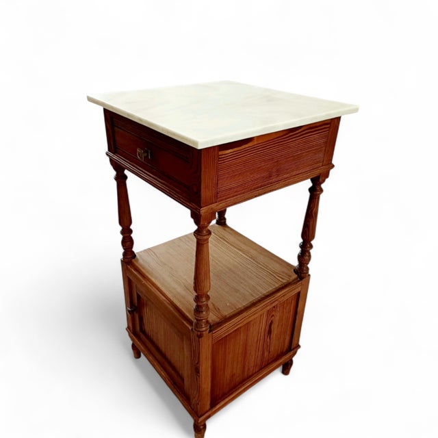 Louis XVI French Nightstand with White Marble Top, 1940s For Sale - Image 10 of 11