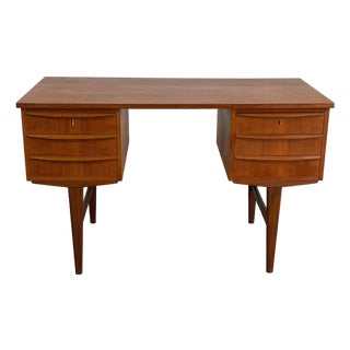 Vintage Danish Teak Executive Desk Mid Century Modern Scandinavian 6 Drawer For Sale