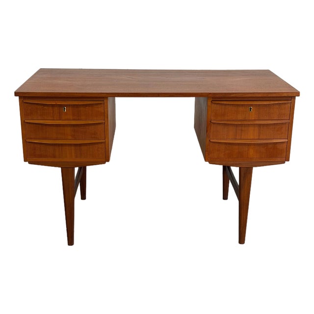 Vintage Danish Teak Executive Desk Mid Century Modern Scandinavian 6 Drawer For Sale