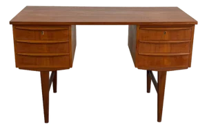Vintage Danish Teak Executive Desk Mid Century Modern Scandinavian 6 Drawer