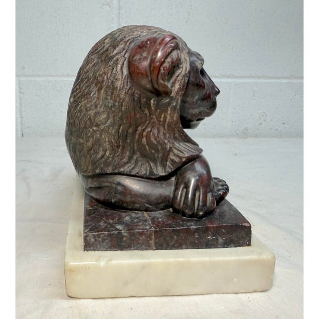 Antique Hand Carved 19th Century Reclining Lion Solid Marble Sculpture Statue For Sale - Image 9 of 16