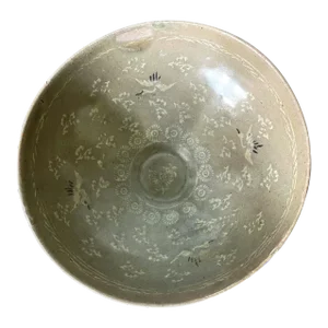 Korean Ceramic Celadon Bowl with Slip Inlay Goryeo Dynasty