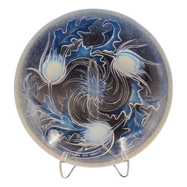 Art Deco Opalescent Glass Bowl with Thistle Motif by Etling, 1930s For Sale