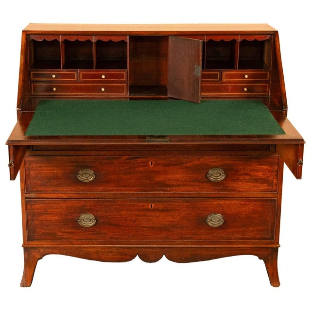 Fine Antique Georgian Mahogany Sheraton Inlaid Secretary Desk Bureau Chest 1780 For Sale - Image 9 of 17