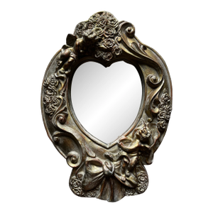 1980s Vintage Wall Mirror With Cupids Cherubs Heart Shaped Mirror