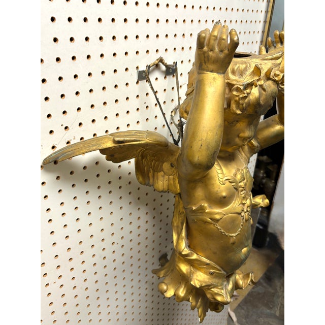 25" French Belle Époque Bronze D’Or Cherub Architectural Salvage Sculpture, 19th Century For Sale - Image 12 of 16