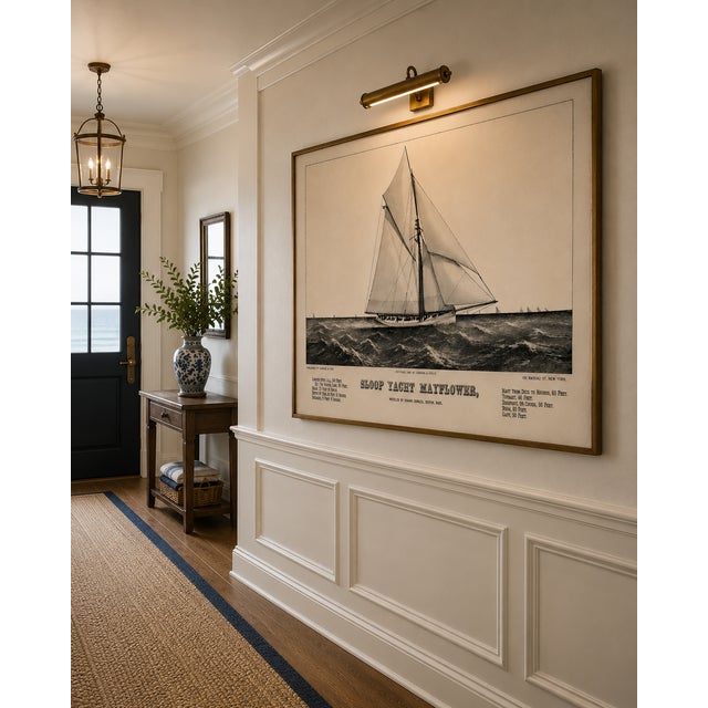 Black Sloop Yacht Mayflower, Vintage Art Print Reproduction, 60" X 40" For Sale - Image 8 of 12